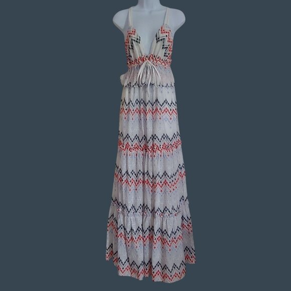 Sabina Musayev Aruba Empire Aruba Tiered Sailor Coastal Embroidered Boho Dress M - Picture 1 of 15